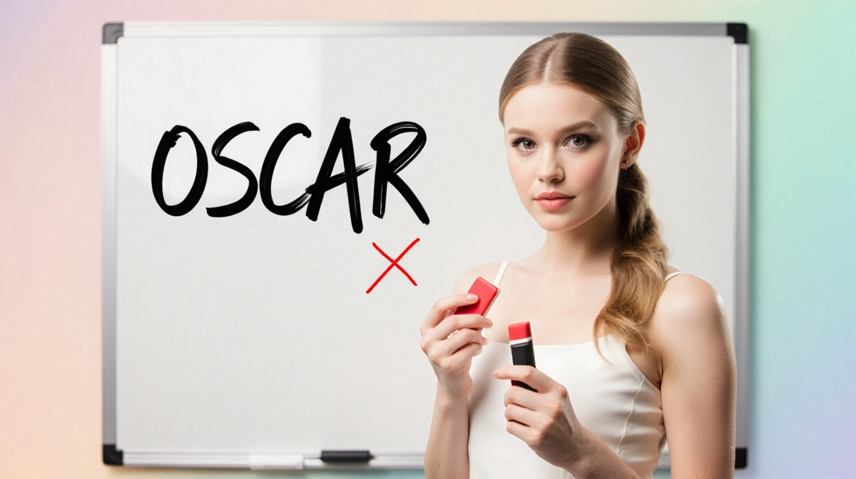 Amanda Seyfried crosses out Oscar on whiteboard with red eraser and confident smile