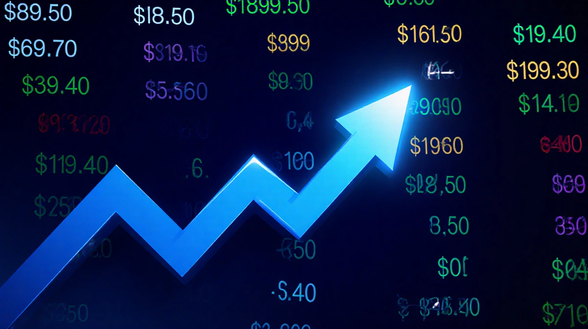 Amazon stock chart rising to $191.40 buy point with upward arrow and blue financial background