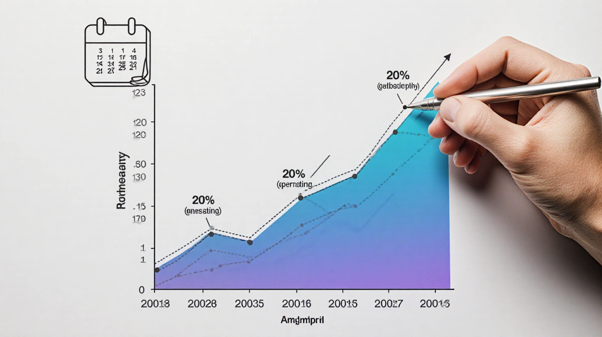 Hand holding pen above financial growth chart on whiteboard with calendar and upward revenue trend