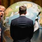 Anders Vistisen stands defiantly amid tension before a torn Greenlandic map with Trump shocked Denmark and Greenland flags wa