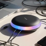Anker MagGo UFO charging pad powering phone tablet and watch with warm glow and organized cables