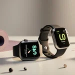 Apple Watch Series 11 and SE 3 Ultra 3 sit side by side on desk with warm lighting and yoga mat nearby fitness accessories