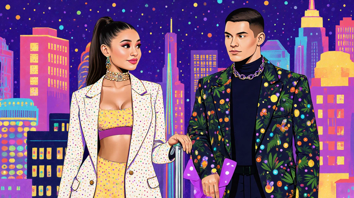 Ariana Grande rehearses for Eternal Sunshine Tour with Jonathan Bailey beside her and Wicked costumes nearby