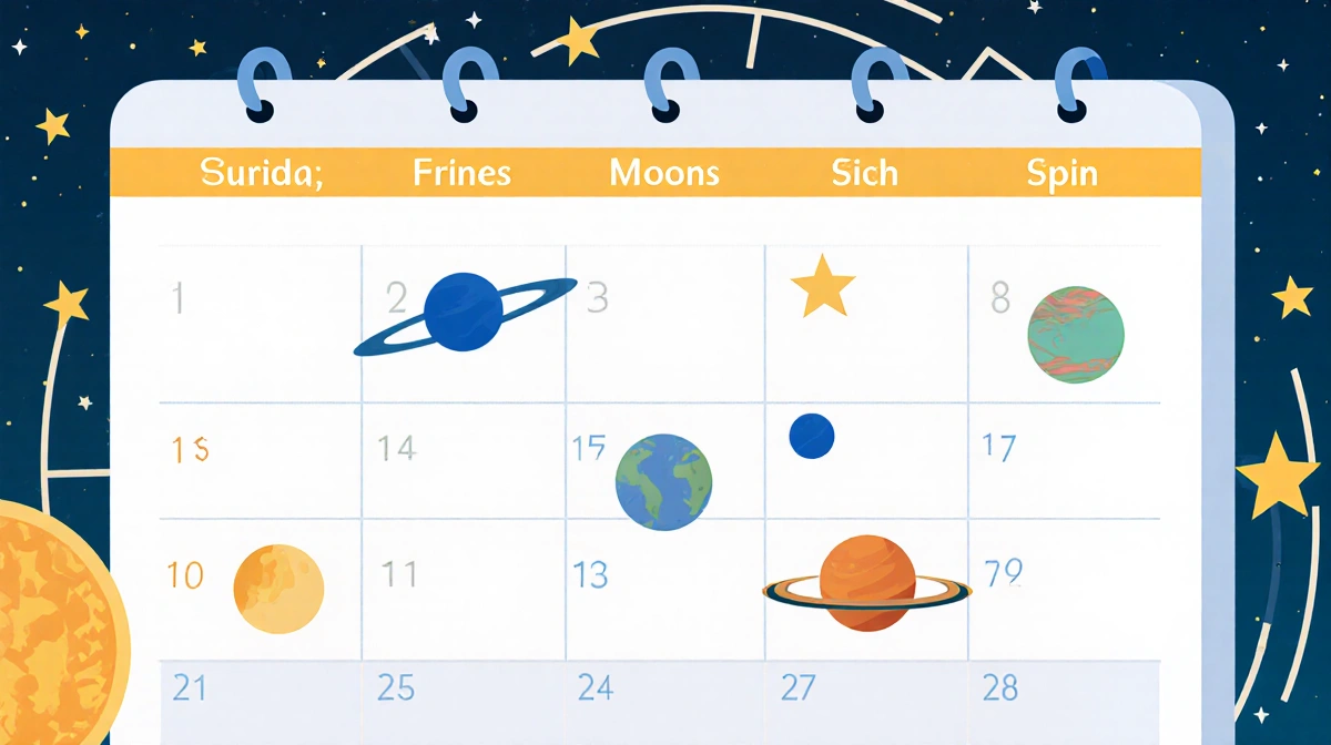 Calendar showing moon and star symbols with clock face background and clean modern lines