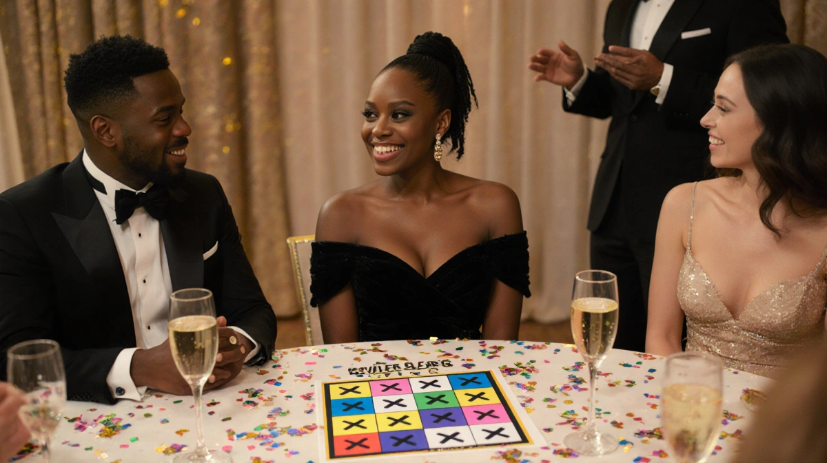 Ayo Edebiri plays Golden Globes Bingo with her The Bear castmates at their Beverly Hilton table
