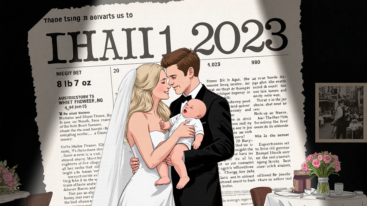 Meghan Trainor cradles newborn baby Barry with calendar background showing July 1 2023 birth date