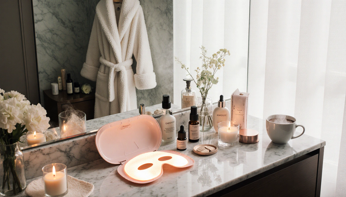 College student studying at desk with laptop and coffee surrounded by books and notes.
