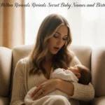 Kate Hudson is holding her newborn baby with a gentle glow from natural light filling the serene nursery behind her.