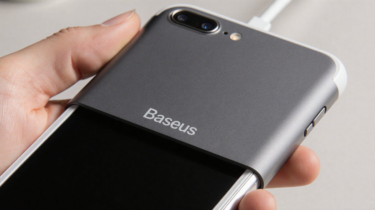 Baseus charger magnetically holds smartphone with matte gradient surface and sleek matte finish