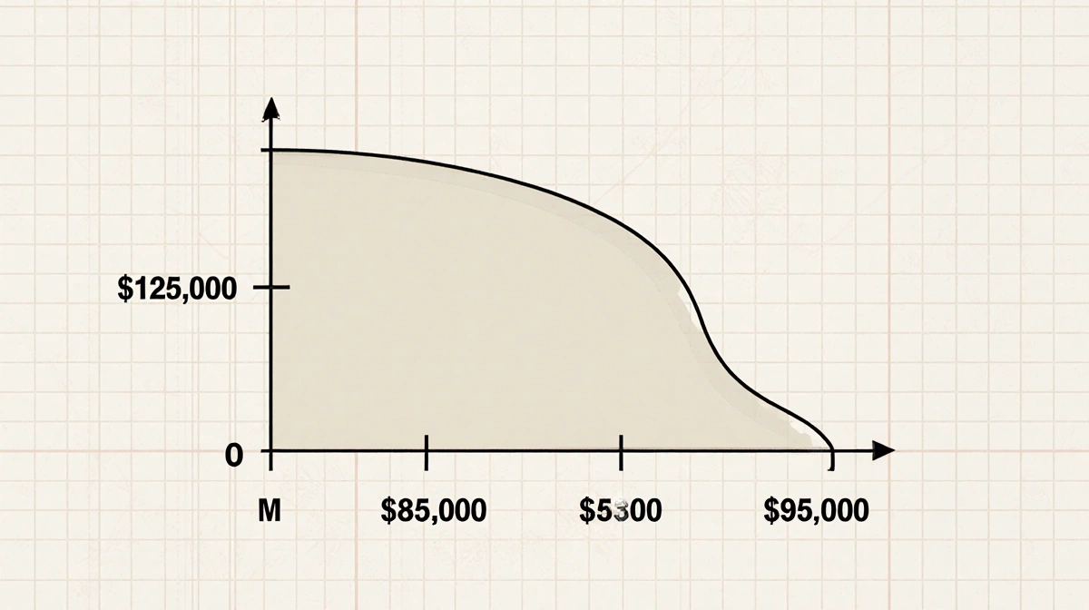 Bear flag pattern chart showing price decline from 126000 to 85000 with curved upper boundary on graph paper background