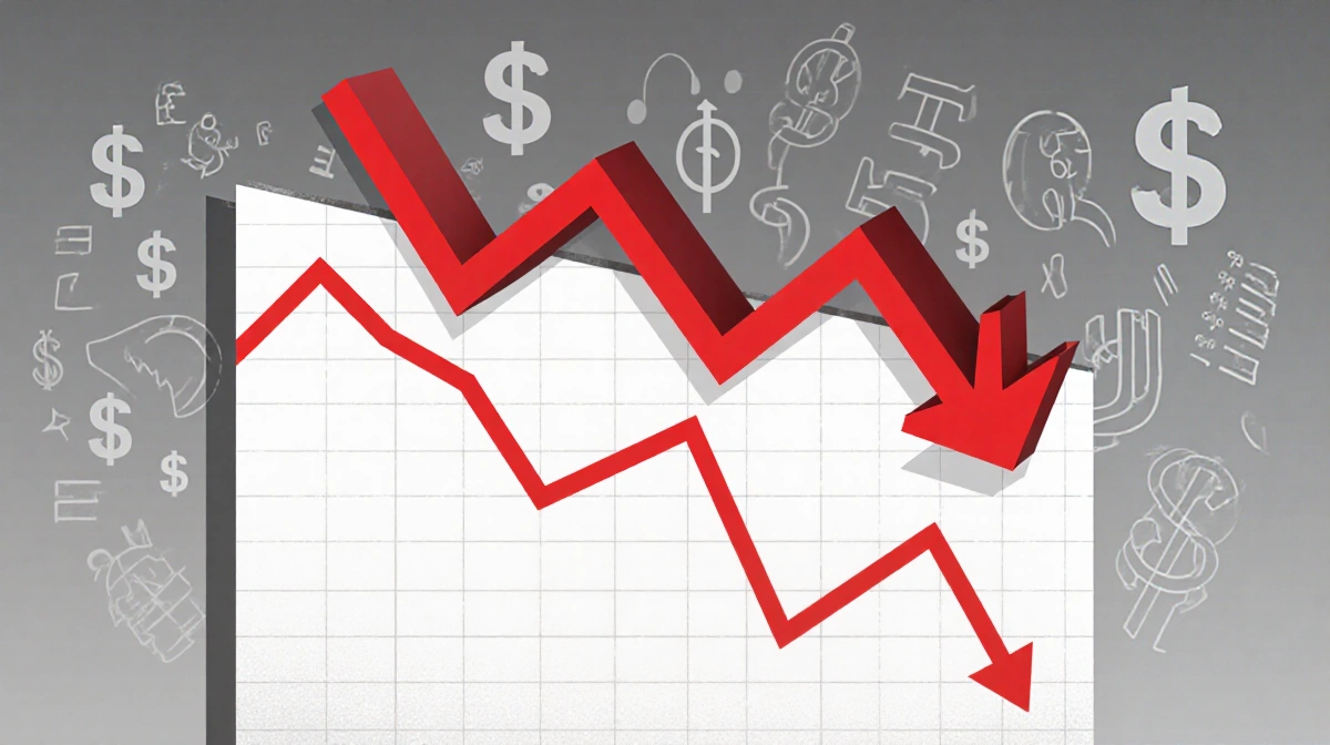 Three bearish chart patterns emerge from downward line graph with red arrows pointing down and financial symbols in backgroun