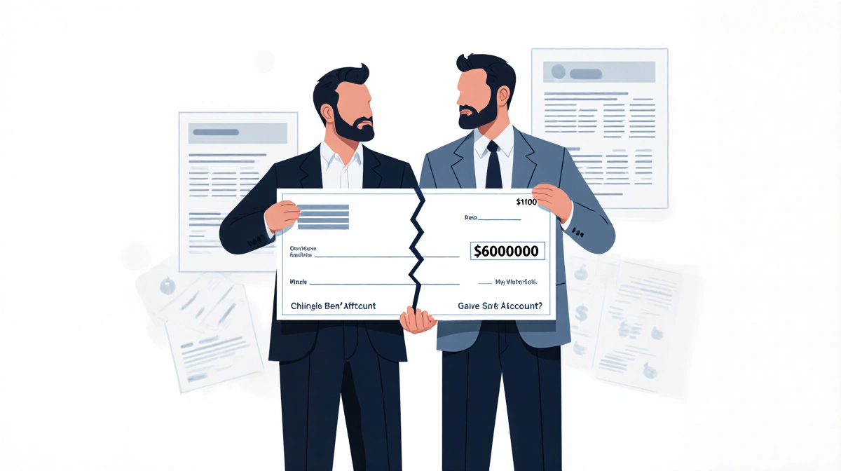 Ben Affleck and Matt Damon holding a split check with $600,000 and $400,000 amounts showing their business partnership