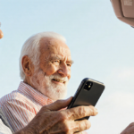 AI assistant asking for article with friendly icon and chat bubble showing senior phone plans list