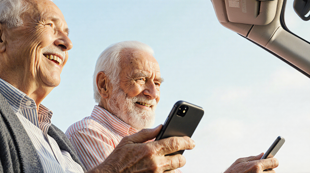 AI assistant asking for article with friendly icon and chat bubble showing senior phone plans list