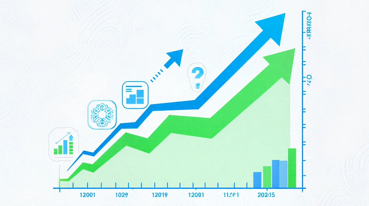 Rising trendline chart shows relative strength rating with upward arrows and bio-science icons on financial background