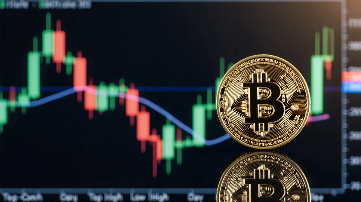 Bitcoin candlestick chart rising above its 21-day moving average with higher lows pattern showing behind