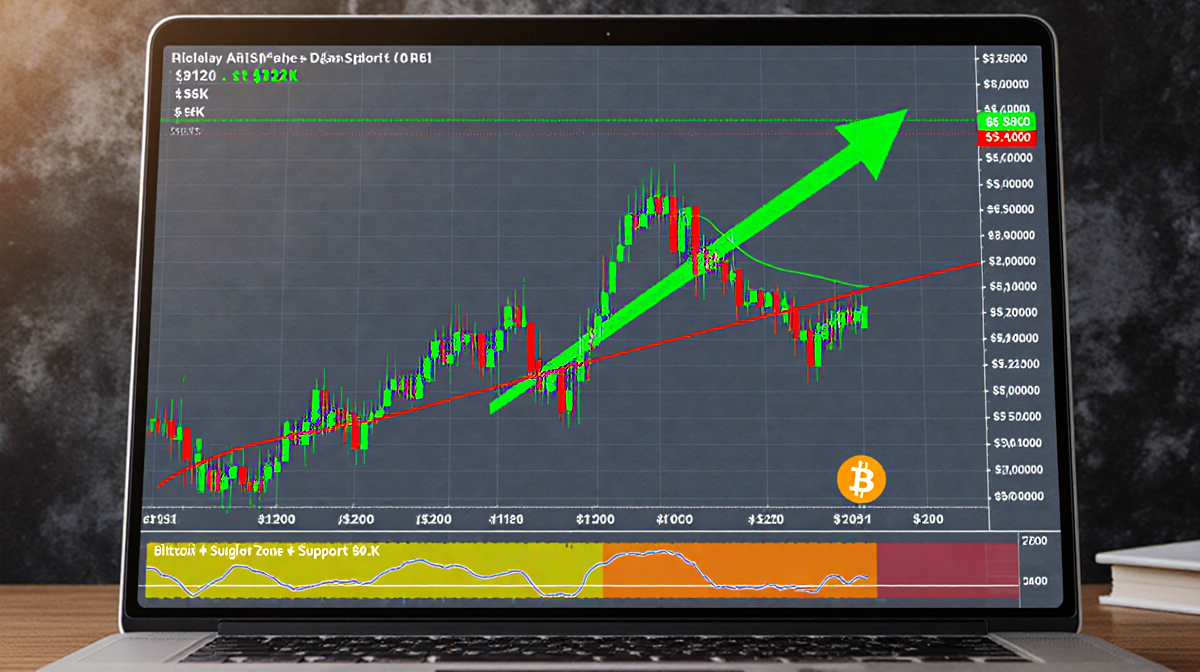 Financial chart tracking Bitcoin price with ascending channel from $86K to $92K and yellow support zone near lower boundary.
