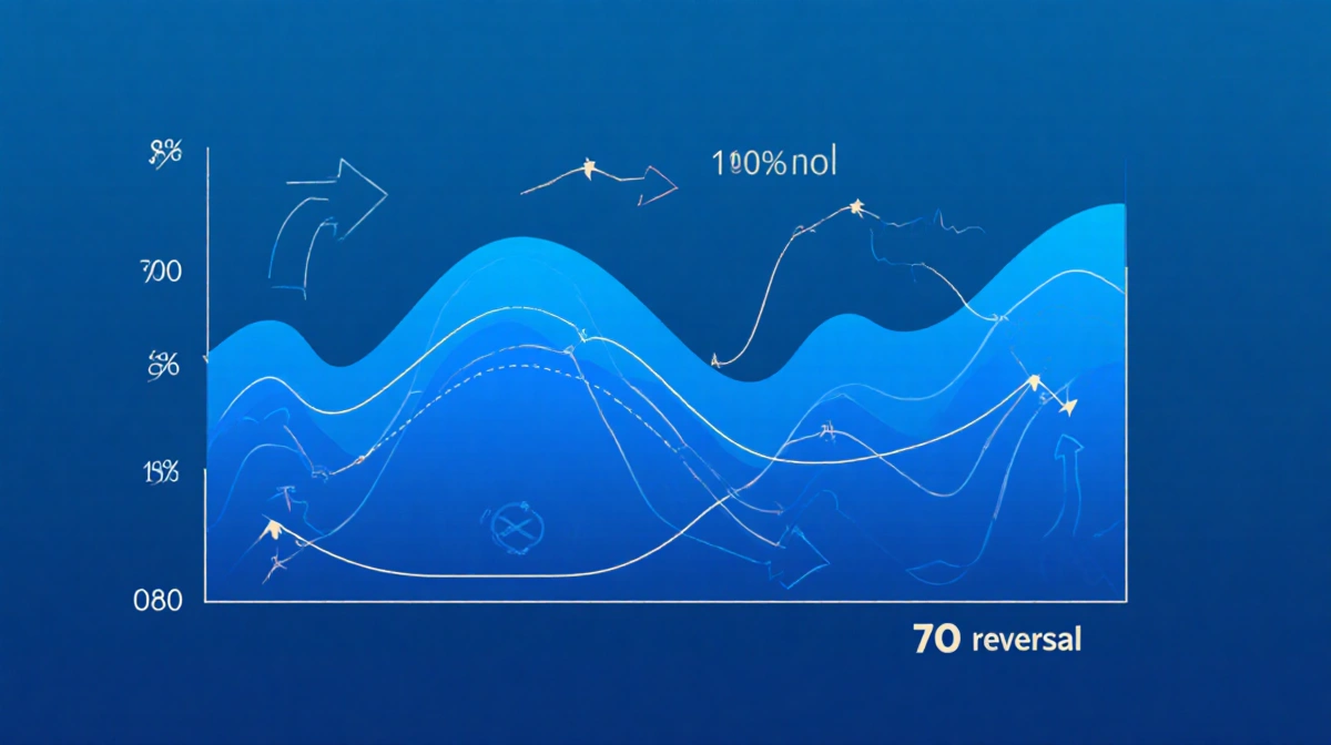 Bitcoin sentiment index chart waves between peaks and valleys with blue cooling tones and subtle direction arrows