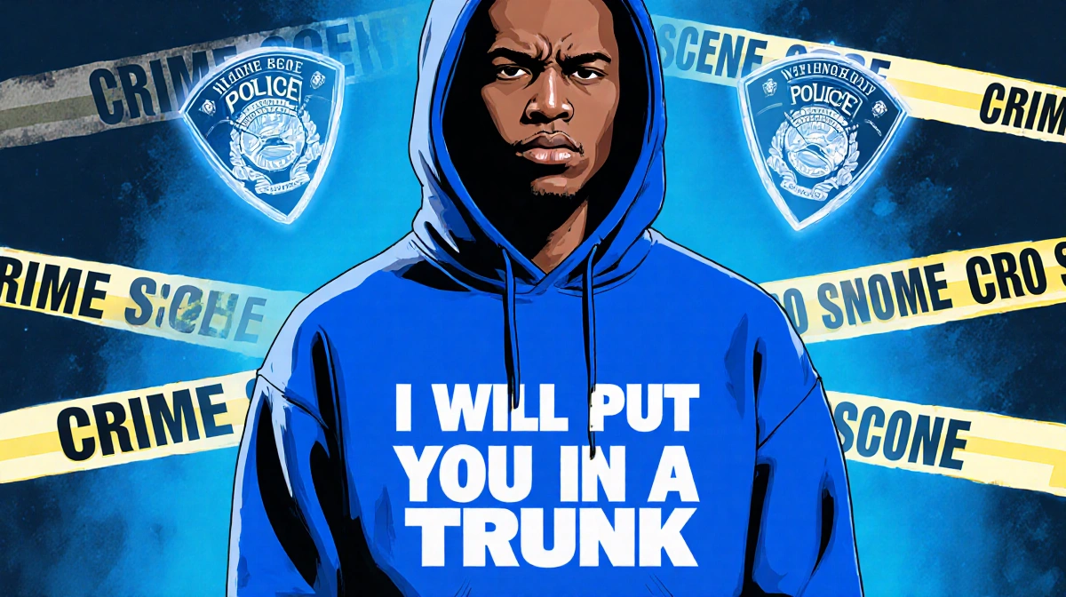 Man wearing blue hoodie with 