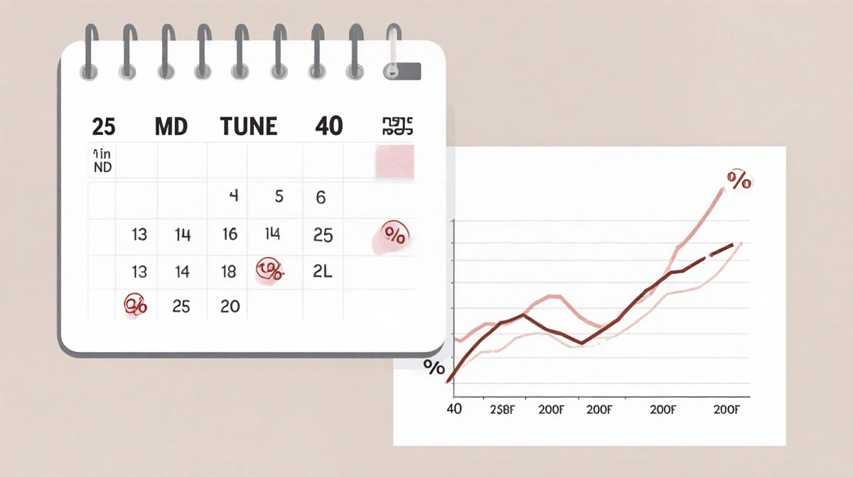 Calendar page showing milestones 25 and 40 with risk table displaying rising percentages.