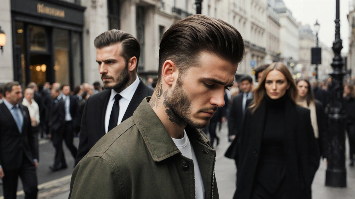 Brooklyn Beckham stands alone on crowded London street with David and Victoria walking away behind him