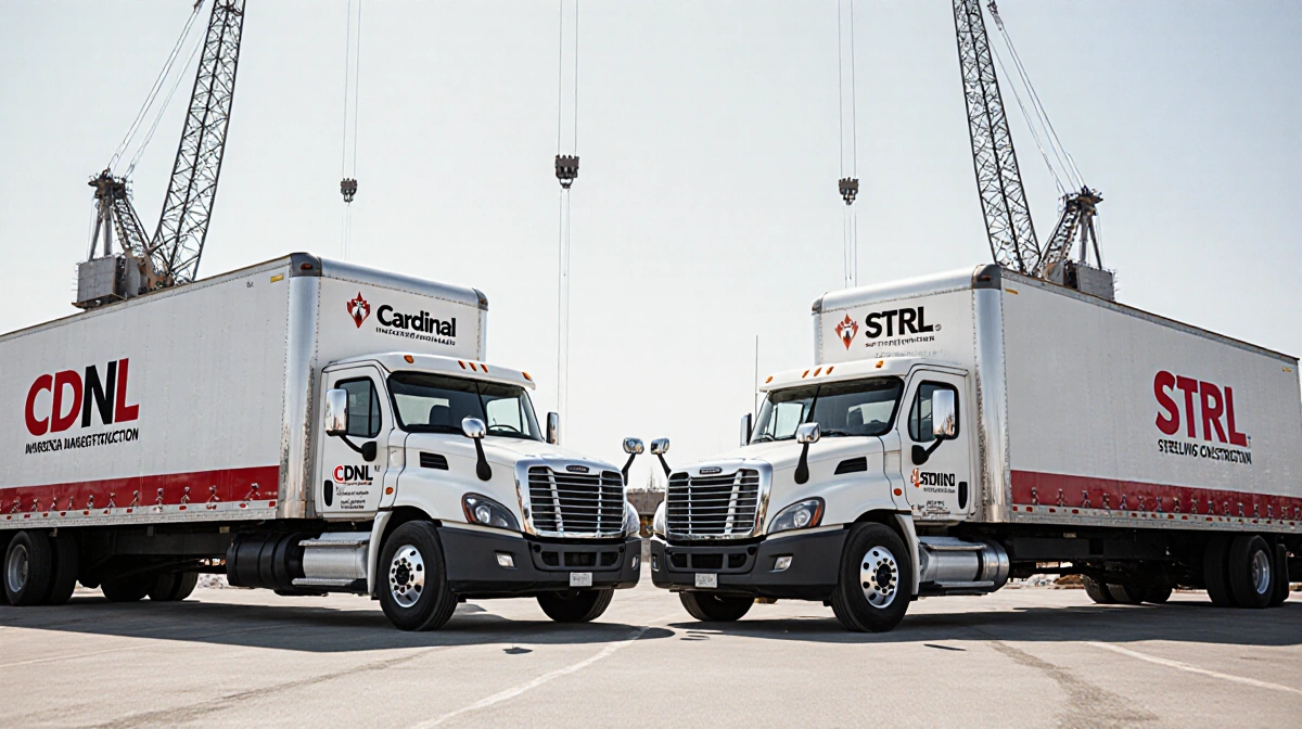 Two construction vehicles stand side by side with CDNL and STRL logos showing their partnership at the construction site