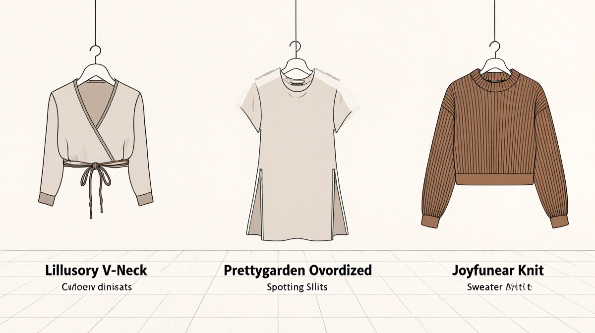 Three celebrity-inspired outfit sets showing V-neck dress with drawstring waist and oversized top with side slits alongside r