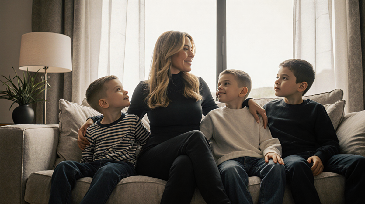 Céline Dion gently touching her sons