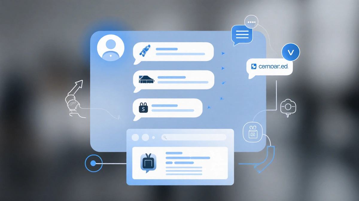 Chatbot conversing on screen with sponsored products sliding in below and keywords linking them to the chat flow