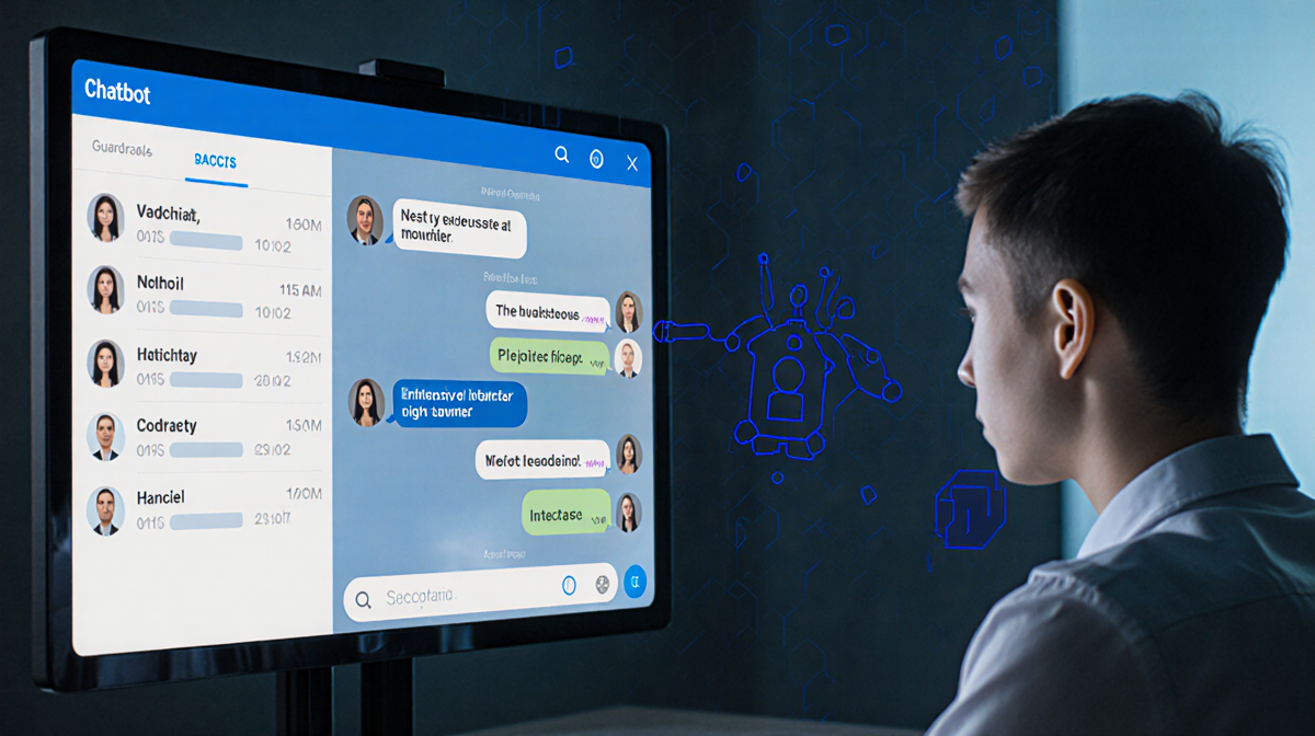 Chatbot scrolling dialogue on interface with fading guardrail and screen while user avatar blurs in emotional turmoil