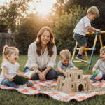 Chelsea Houska smiles while watching her children play with a picnic blanket in a sunny backyard sunset.