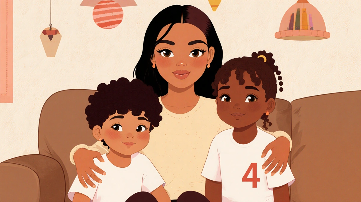 Christina Milian's three children sit on couch with Violet smiling Isaiah beside her Kenna on the other side warm playroom