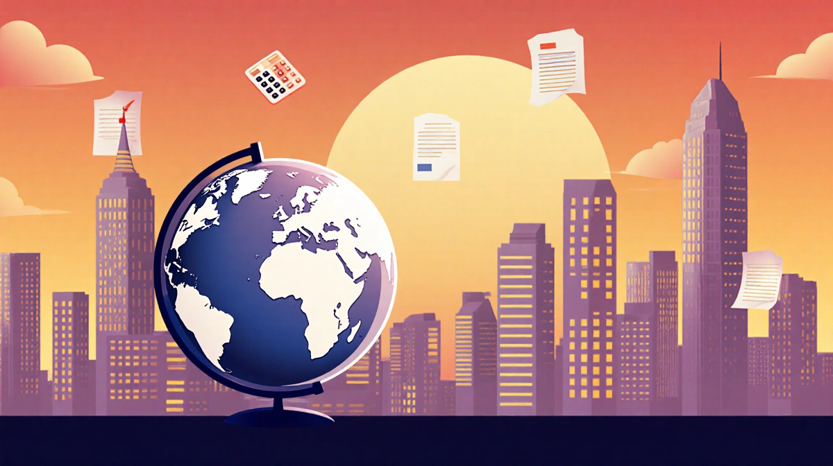 Transparent globe reflecting sunset sky with private investors' skyscrapers and alternative funding charts in background