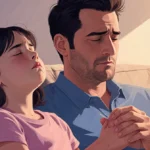 Father holding daughter