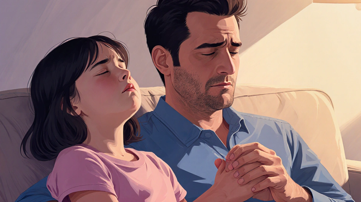 Father holding daughter