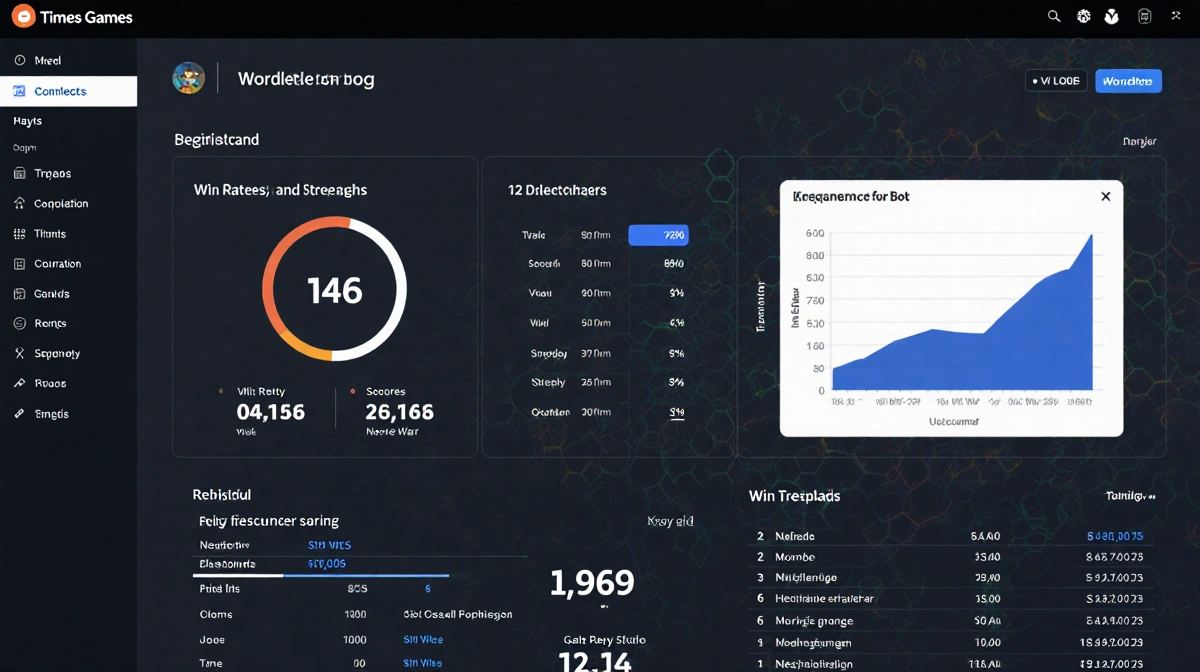 Digital dashboard tracks Times Games performance metrics with Connections Bot icon and progress graph showing streaks