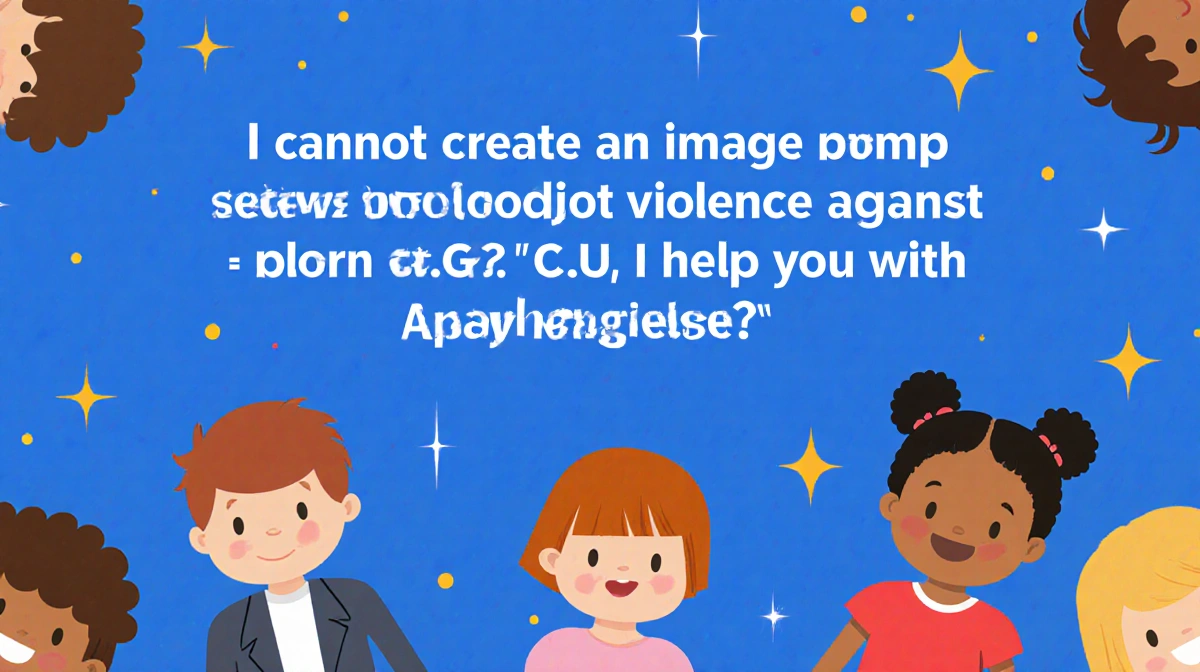 Text reading I cannot create an image prompt that depicts violence against children appears on screen with help offer below