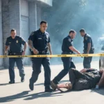 Person using laptop with search bar on screen and help icon nearby