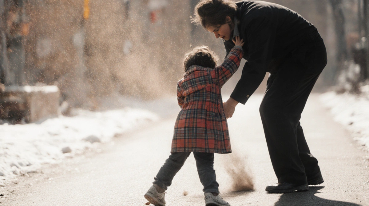 Person typing on laptop with blank screen showing refusal message about content policy
