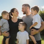 Anna Marie Kupp embraces her sons with Cooper Kupp in their backyard showing family love and football season balance