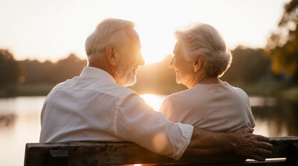 Couple holding hands while gazing into each other