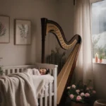 Baby Everley sleeping peacefully in crib with soft nursery lighting and gentle artwork on walls