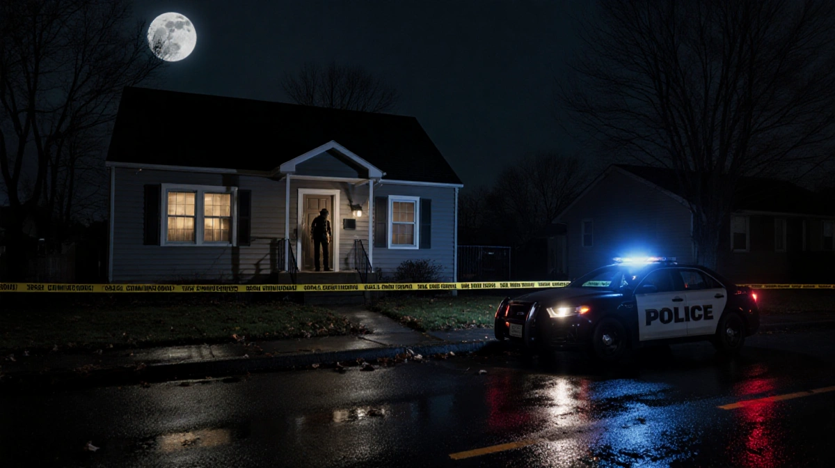 Crime scene tape blocks a home