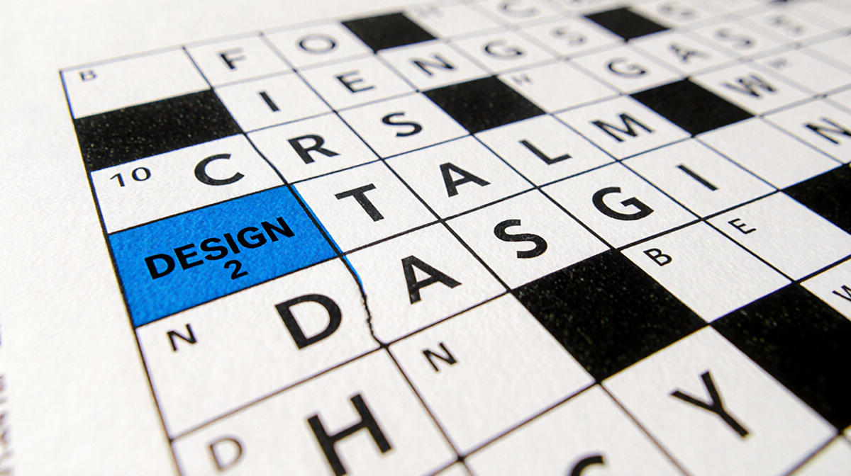 Crossword puzzle grid filled with capital letters and a bold blue cell stands out.