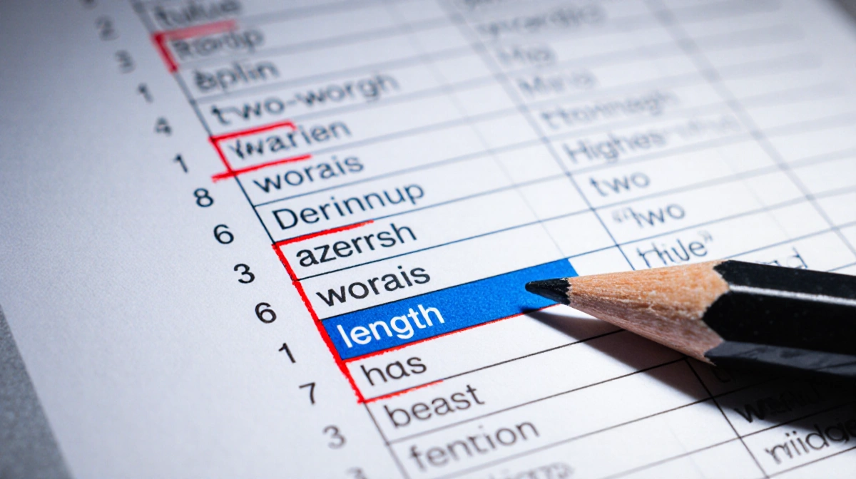 Pencil marks crossword clue list with color-coded lengths showing two-word and three-word answer patterns