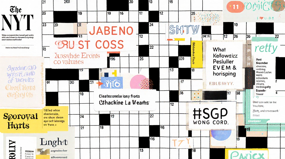 Completed crossword puzzle filled with colorful letters and NYT logo showing crossword answers and hints