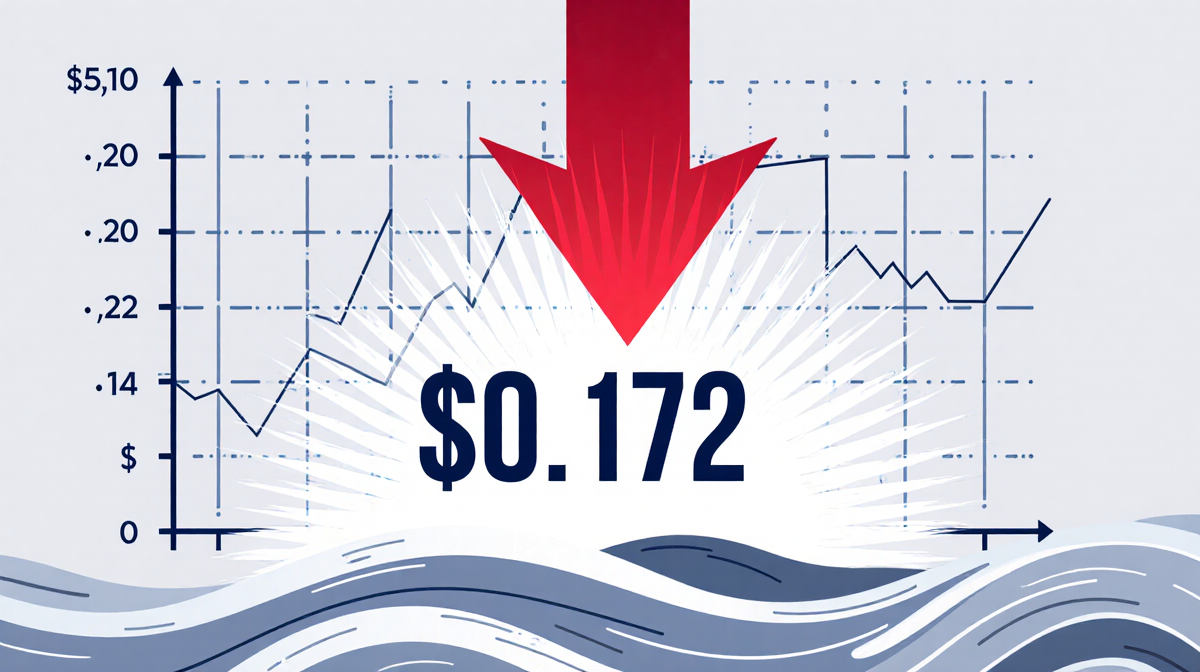 Chart shows sharp price drop with red arrow pointing down and 