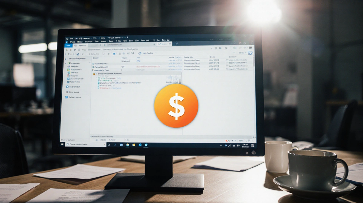 Cryptocurrency wallet screen shows dwindling balance with dollar sign and error messages on cluttered desk