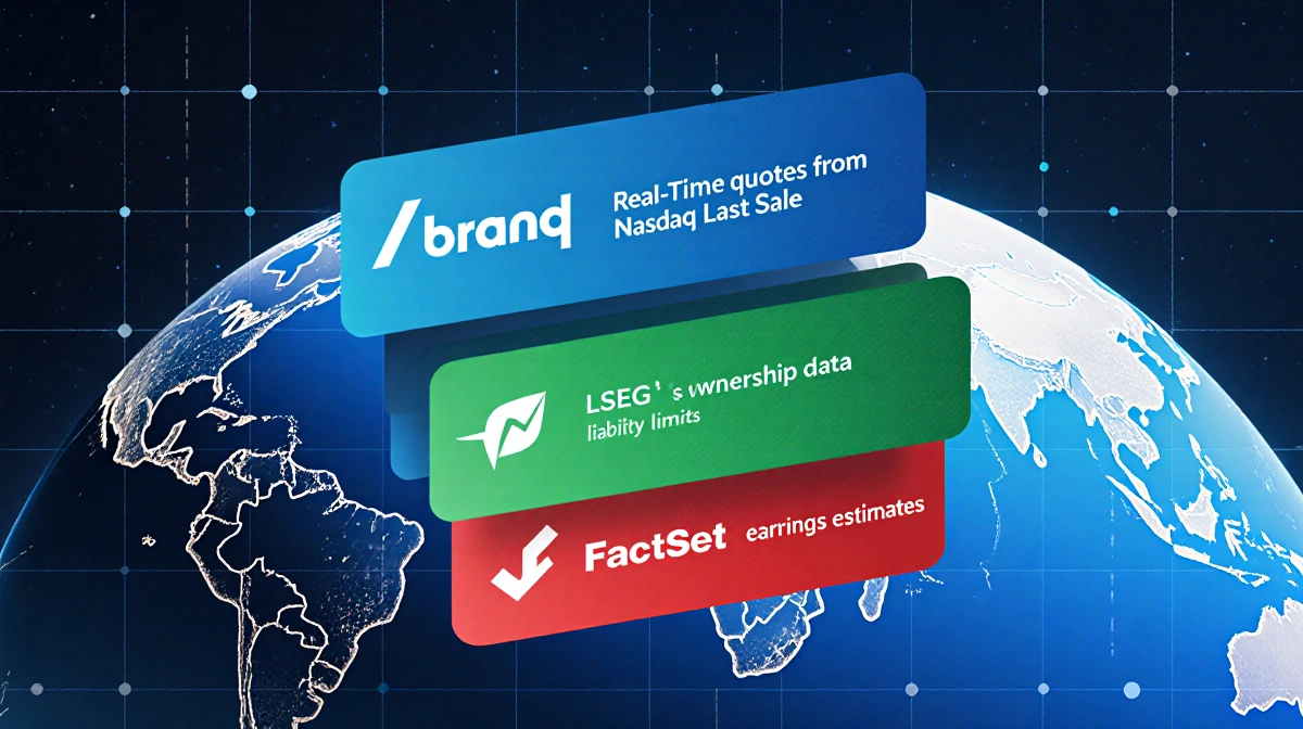 Infographic shows overlapping data rectangles with globe showing global market sources and liability limits
