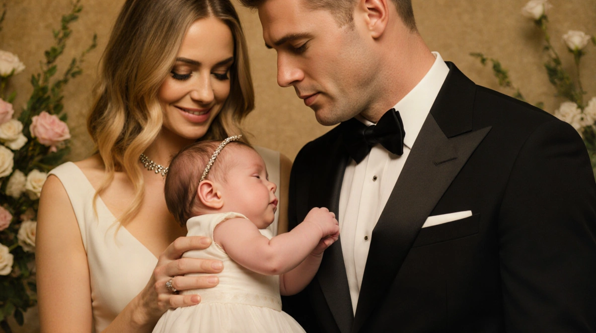 Derek Hough holds baby Everley